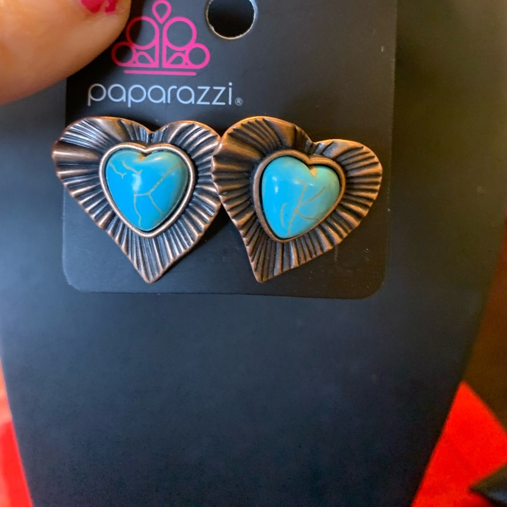 Paparazzi copper and turquoise post back earrings